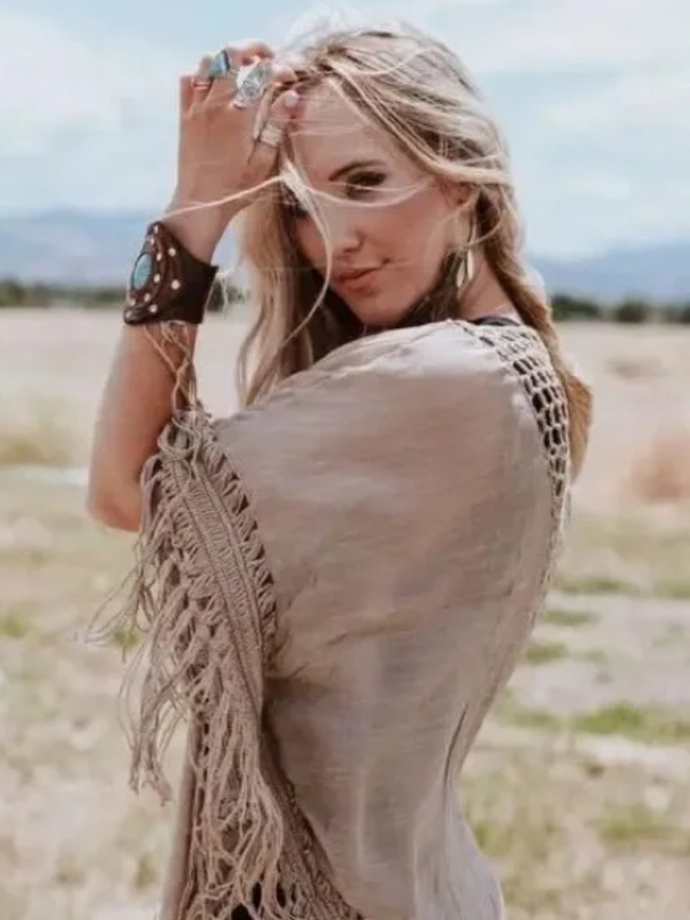 Mocha Crochet Medallion Tassel Bohemian Kimon Open Wrap Top One Size - Picture 3 of 5
